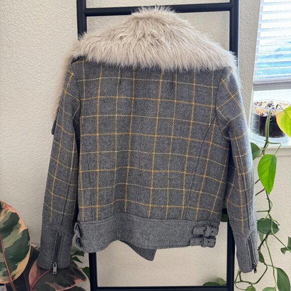 NWOT Banana Republic Faux Fur Plaid Check Moto Jacket Coat Size Petite Small - Picture 5 of 11